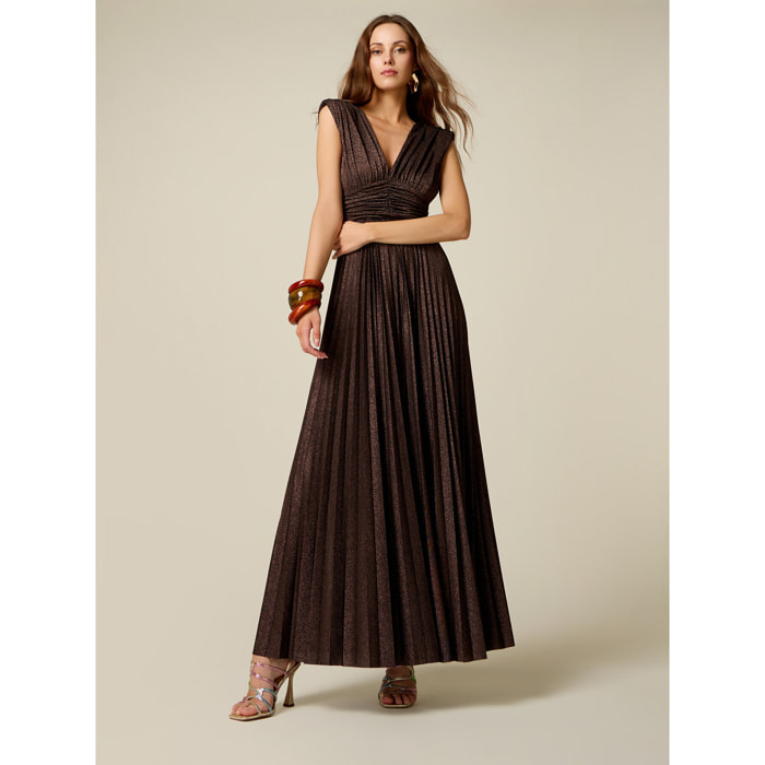 Oltre - Vestito lungo in jersey lurex - Marrone