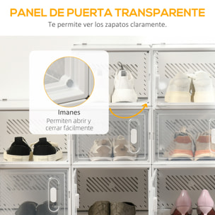 Cajas de Zapatos de Plástico Juego de 18 Organizadores de Almacenamiento Caja Zapatero Apilable Puertas Magnéticas para Aromas para Entrada Pasillo hasta Talla 45 Transparente