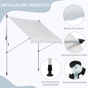 Toldo Balcón Altura Ajustable De Aluminio 2x1.5m Blanco