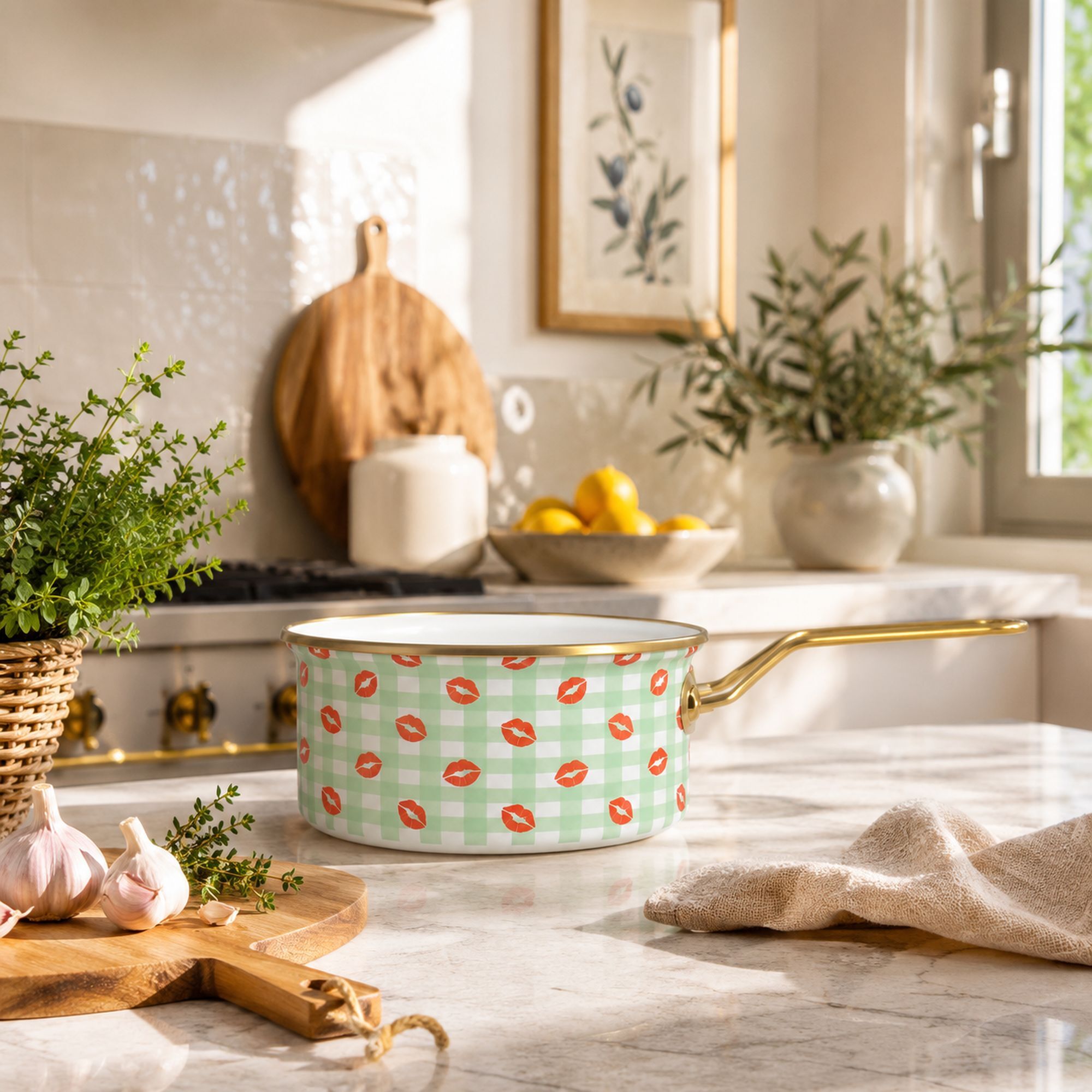 Casserole 18cm en acier émaillé avec motif bisous - tous feux VICHY