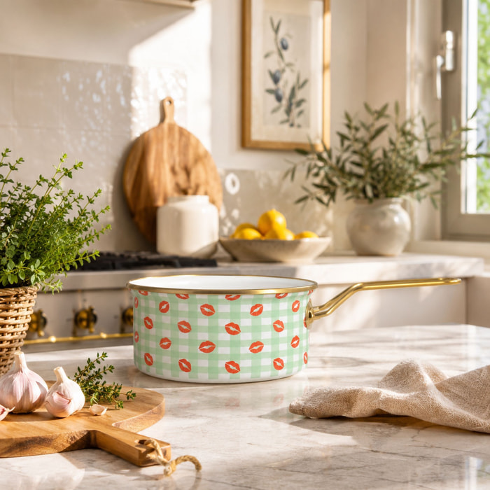 Casserole 18cm en acier émaillé avec motif bisous - tous feux VICHY