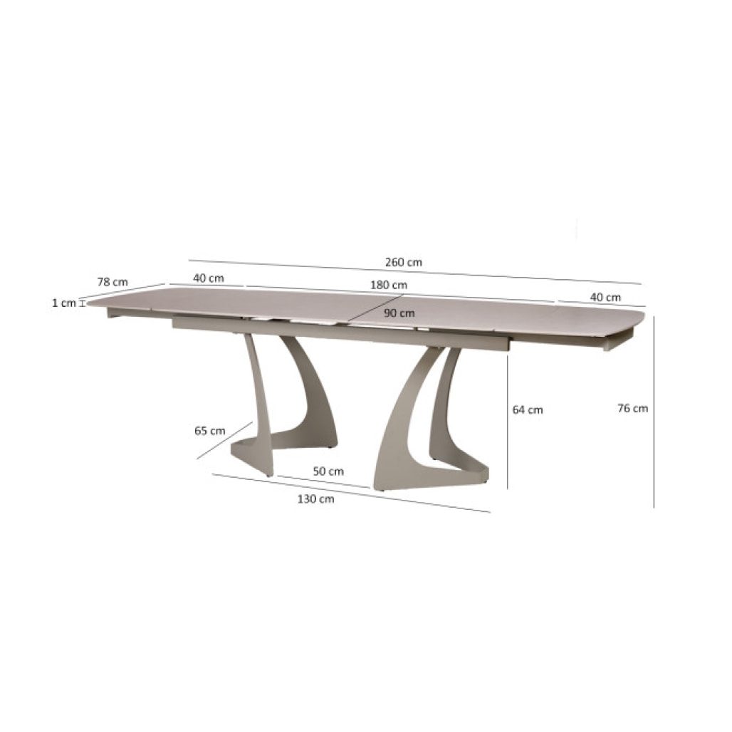 Table de repas extensible en céramique gris clair et taupe 180/260cm - TATIANA