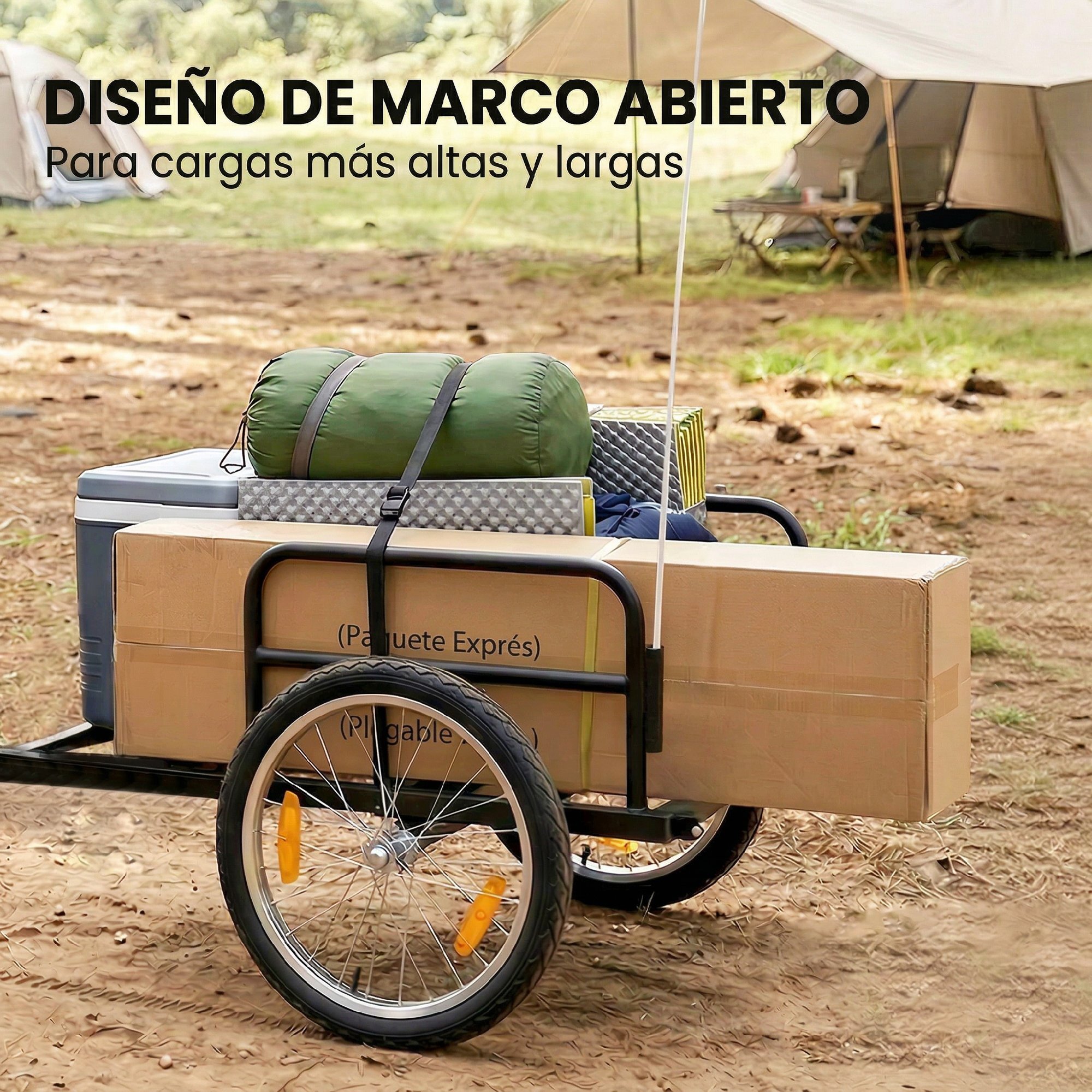 Remolque de Bicicleta para Carga 40 kg, Carro de Mano de Acero con Bandera Roja, Ruedas de 16 Pulgadas, para Transporte de Equipaje, para Bici de 22 a 28 Pulgadas, 145x60x42 cm, Negro