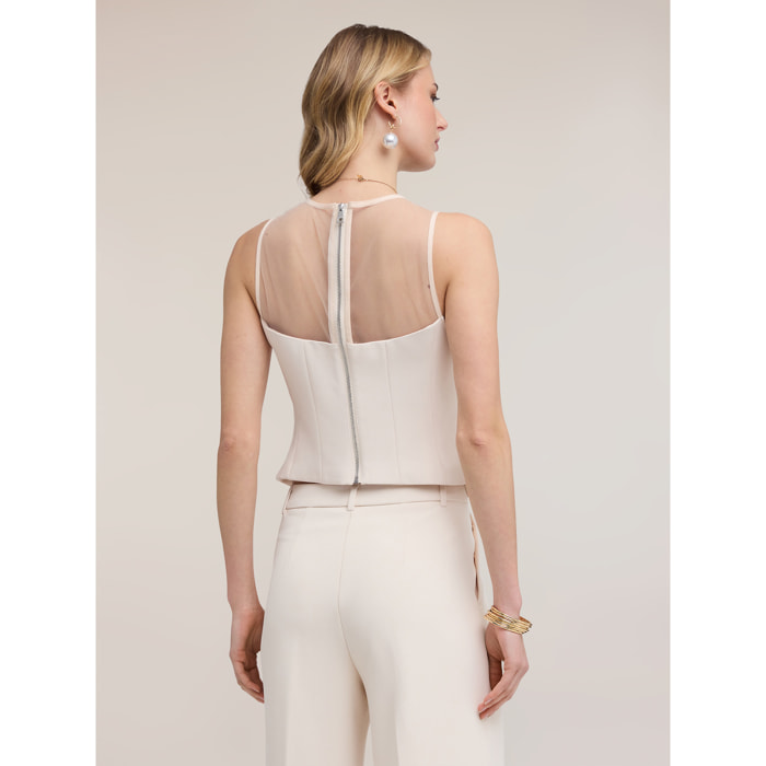 Motivi - Top in crêpe con inserti in tulle - Beige