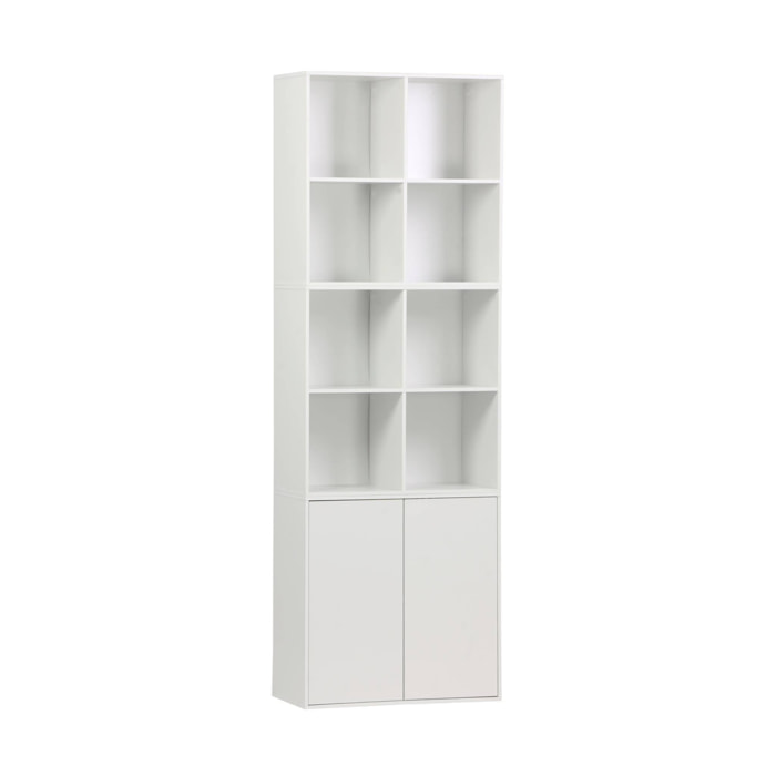 Etagère. bibliothèque modulable décor bois blanc 3 éléments - 2 portes 8 niches L 70 x P 35 x H 210cm - Kompo