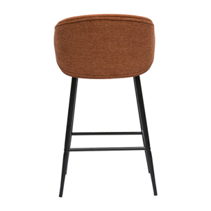 Tabourets de bar design en tissu effet velours texturé terre brûlée et métal noir (lot de 2) ROSALIE