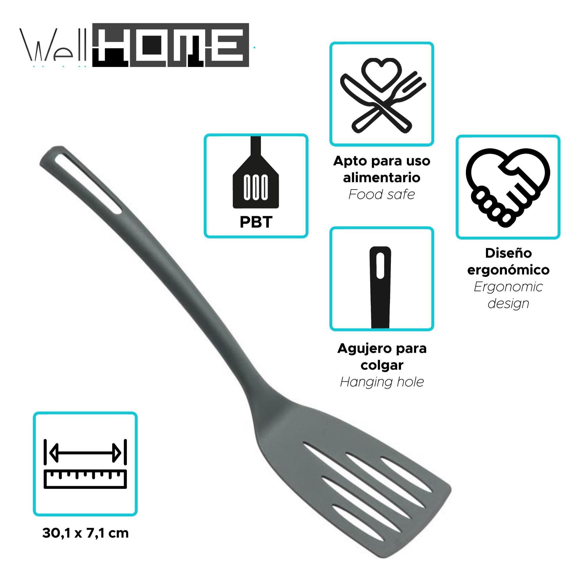 set de 3 sartenes ø16ø20ø24cm de aluminio prensado en gris metalizado + 6 utensilios de cocina en pbt color negro