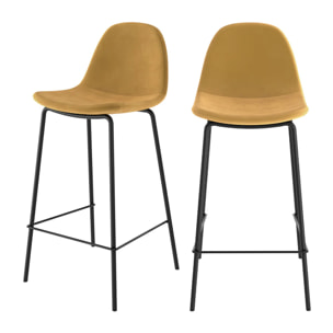 Lot de 2 chaises pour îlot central 65 cm en velours jaune - Henrik