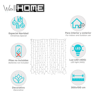cortina de luces con 400 luces led blanco cálido 300x100cm