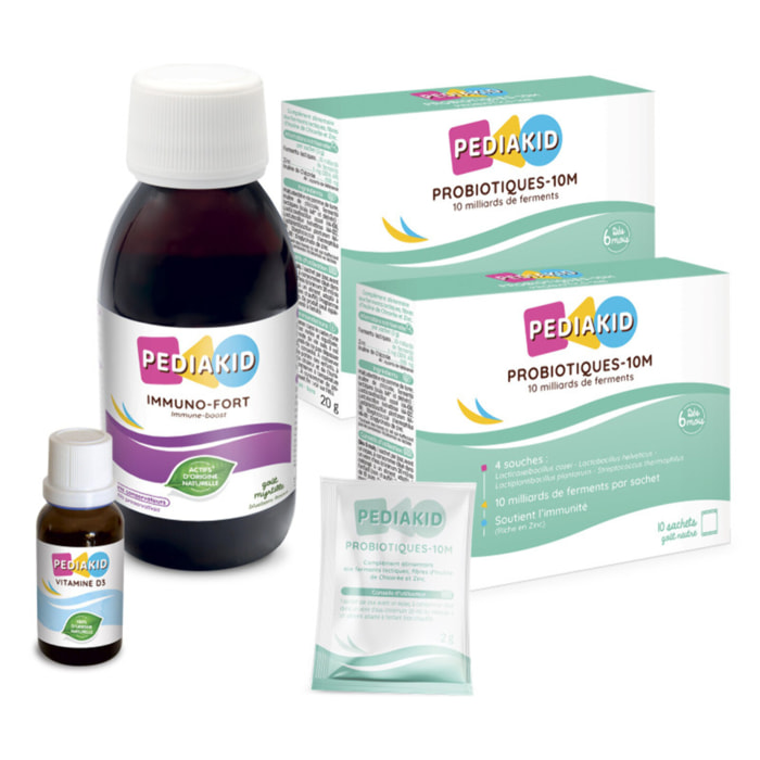 PEDIAKID - Cure Maxi Défenses- Immunité Enfant, Probiotique Flore Intestinale Enfant - Complément Alimentaire & Vitamine D3 - Soutien de l'immunité et du capital osseux - Actifs d'Origine Naturelle