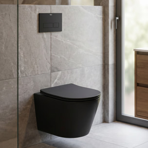 WC suspendu Infinitio noir mat sans bride et fixations invisibles + abattant frein de chute (BlackInfinitio)