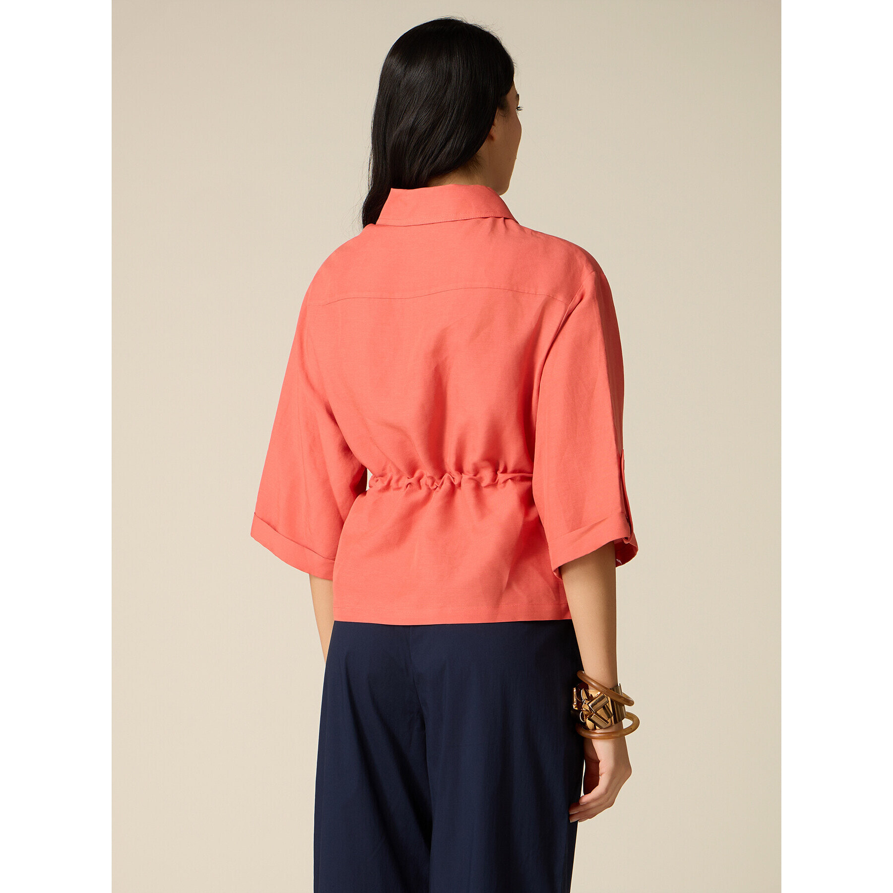 Oltre - Chaqueta camisa mezcla de lino - Naranja sol