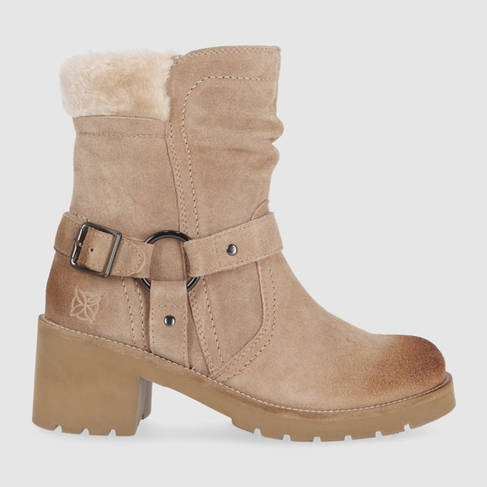 Botines de Serraje - Taupe - Tacón: 6 cm