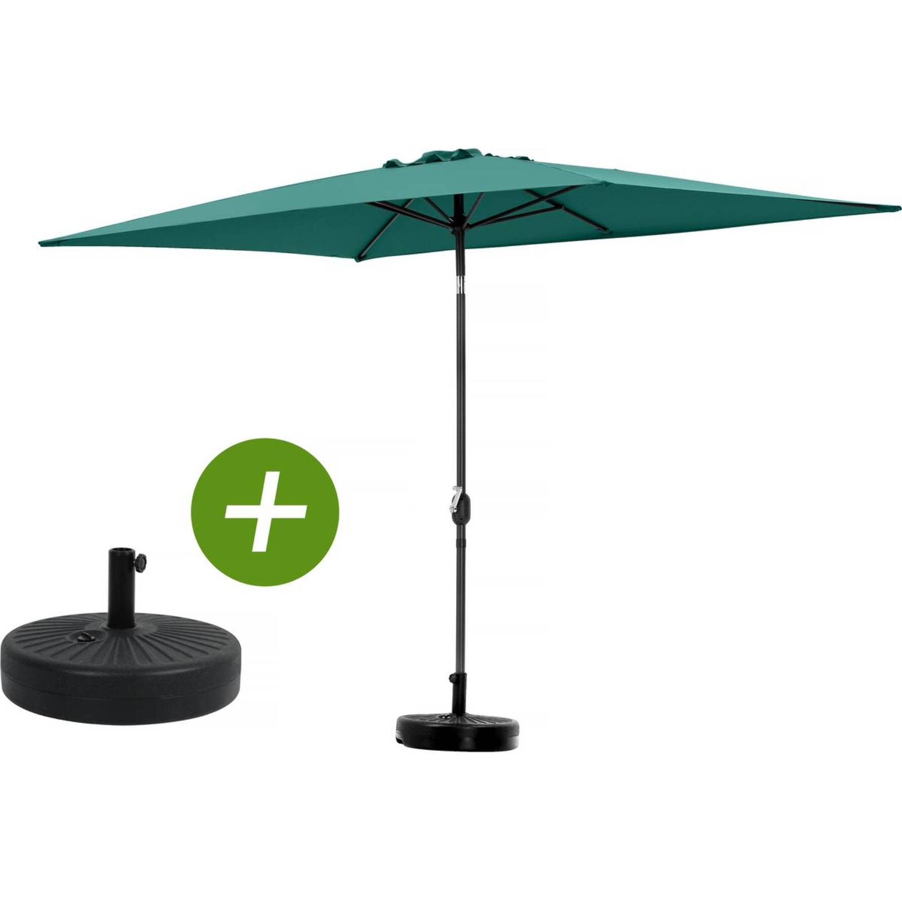 Parasol jardin "Sol 2" - Rectangle - 2 x 3 m - Vert + Dalles à lester incluses