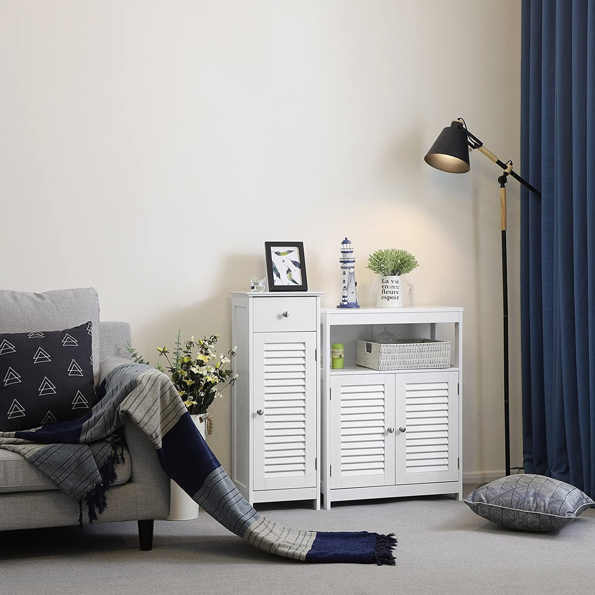 Colonna Bagno Bianca con Cassetto e Ante a Persiana - MDF