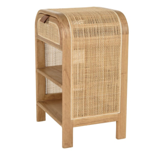 AMY - Chevet forme arrondie mindi et rotin naturel 1 tiroir 2 étagères AMY