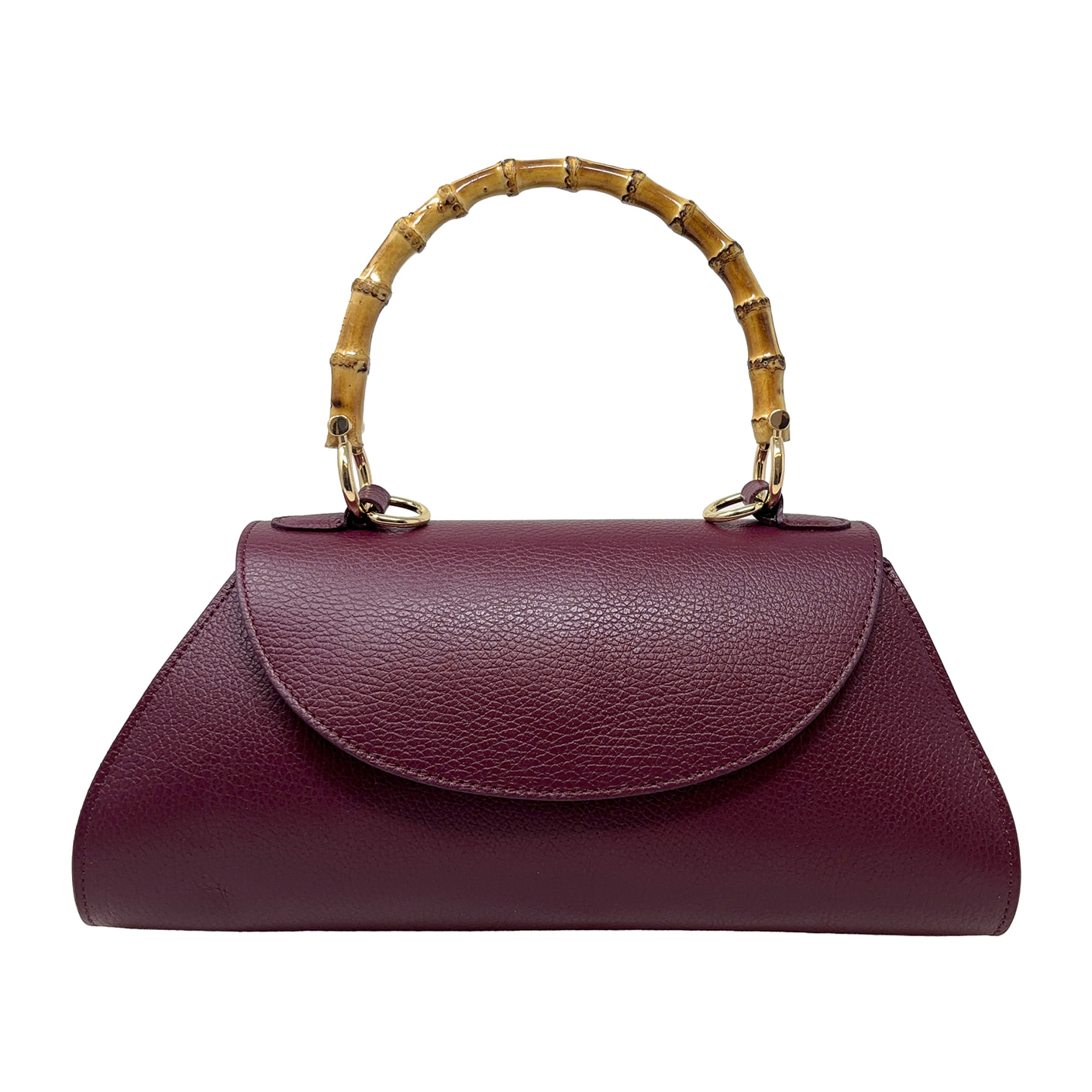 Borsa a Mano Elegante da Donna con Manico in Bambu in Pelle Martellata
