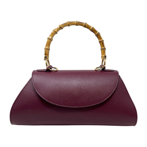 Borsa a Mano Elegante da Donna con Manico in Bambu in Pelle Martellata