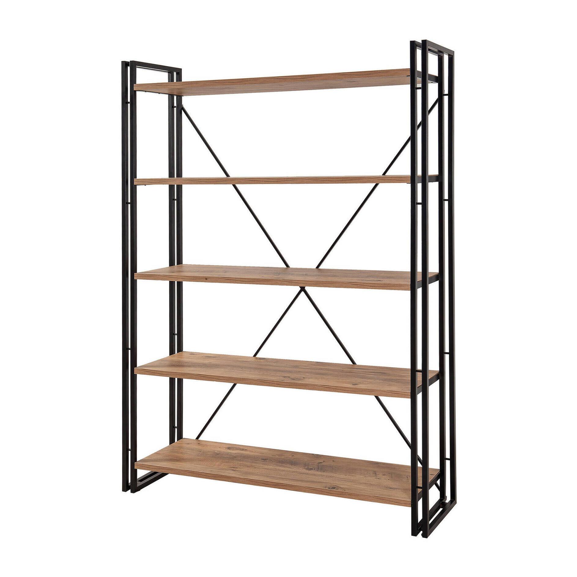 Libreria Dpig, Scaffale da ufficio, Mobile portalibri, Biblioteca, 130x35h180 cm, Quercia e Nero