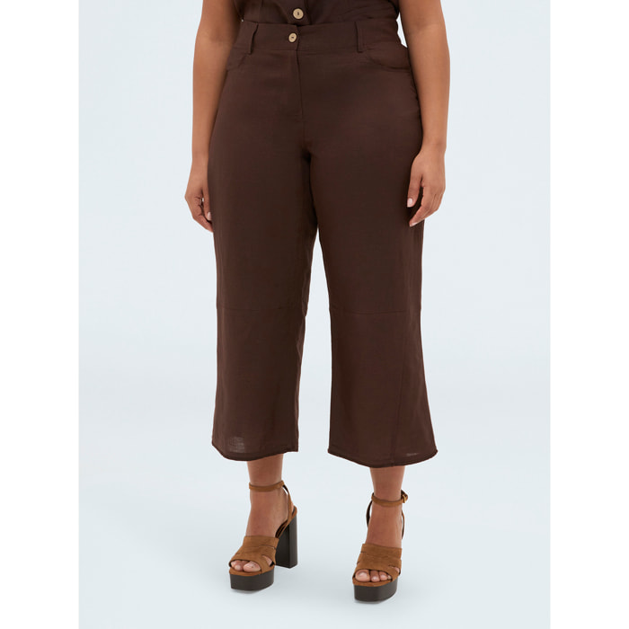 Fiorella Rubino - Pantaloni in misto lino e viscosa - Marrone