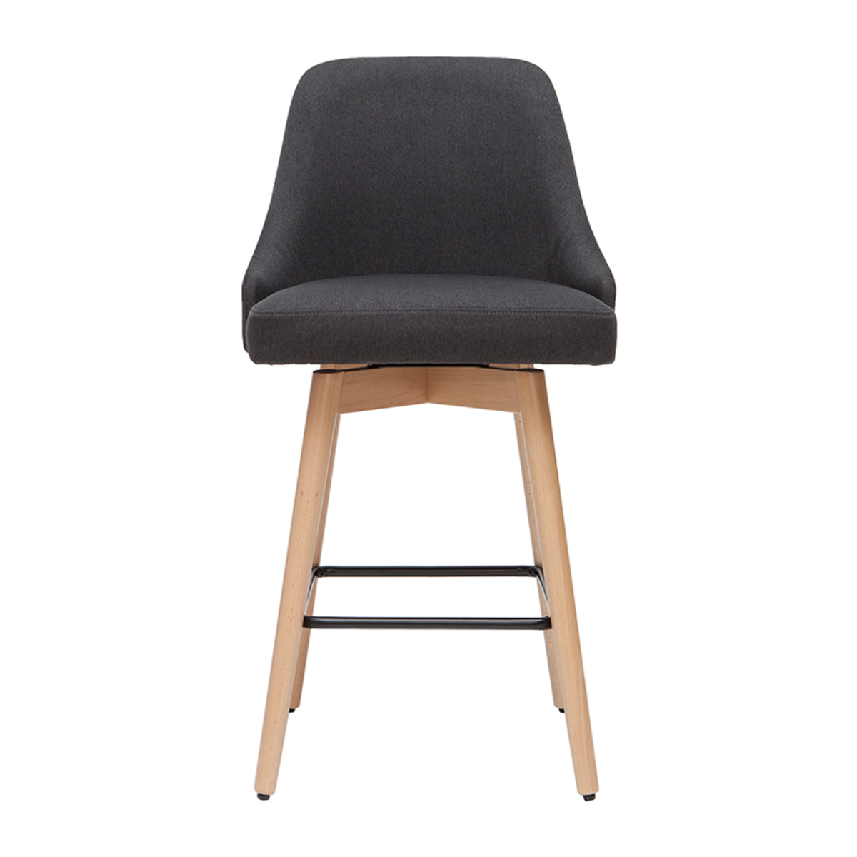 Tabourets de bar scandinaves pivotants 360° en tissu gris foncé et bois hêtre massif H65 cm (lot de 2) HASTA