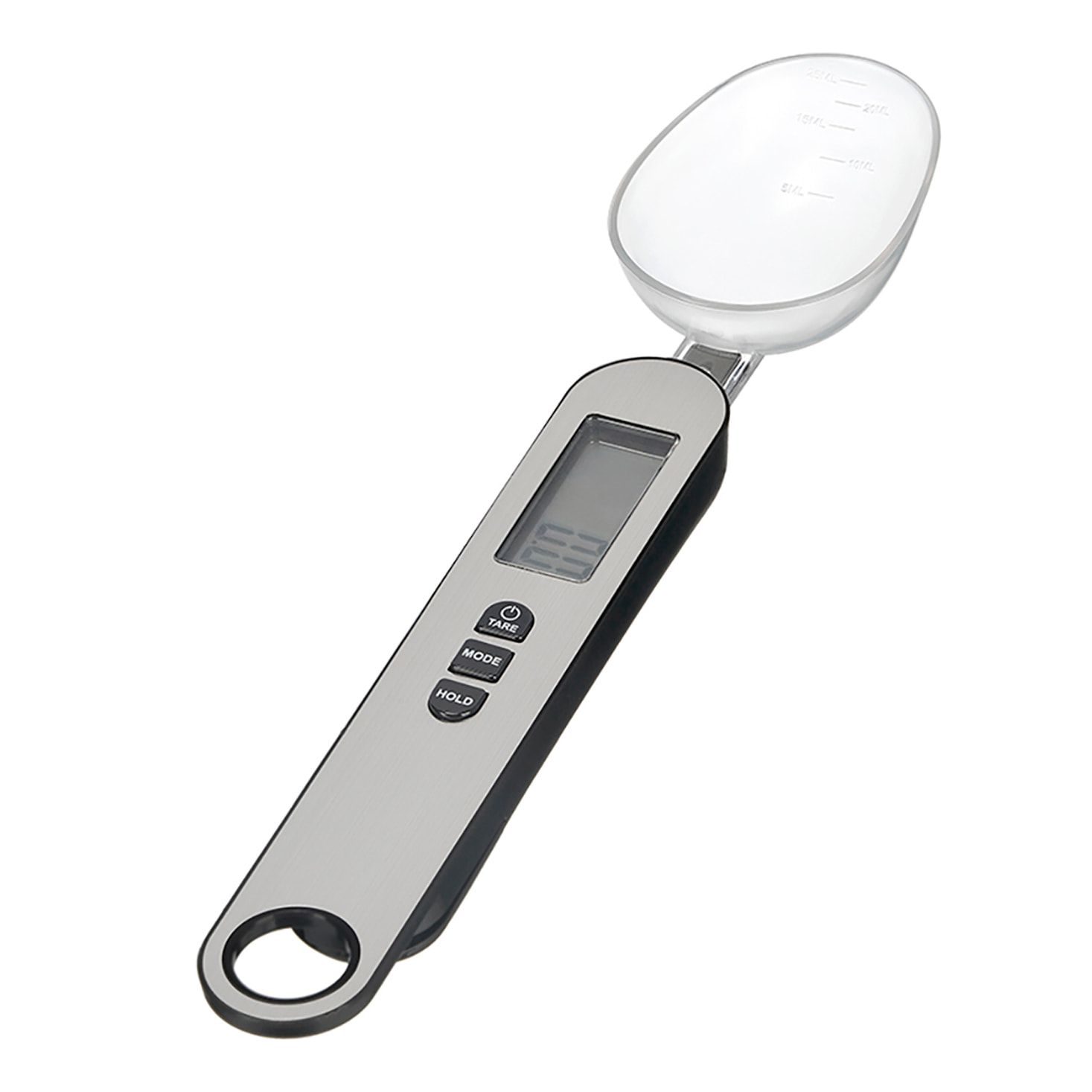 Cucchiaio dosatore digitale in acciaio inossidabile. Capacità massima: 500 g. Precisione: 0,1 g.