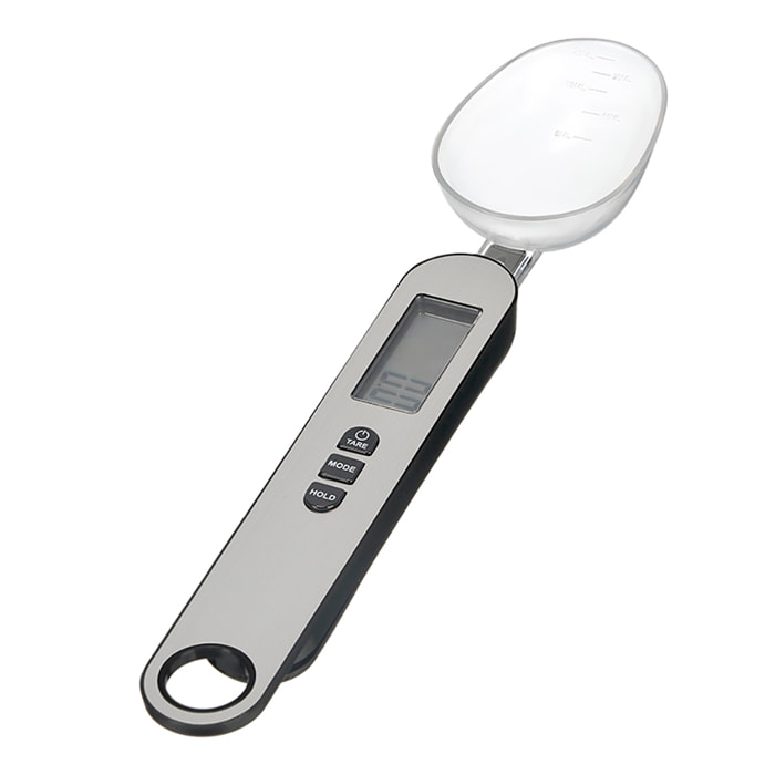 Cucchiaio dosatore digitale in acciaio inossidabile. Capacità massima: 500 g. Precisione: 0,1 g.