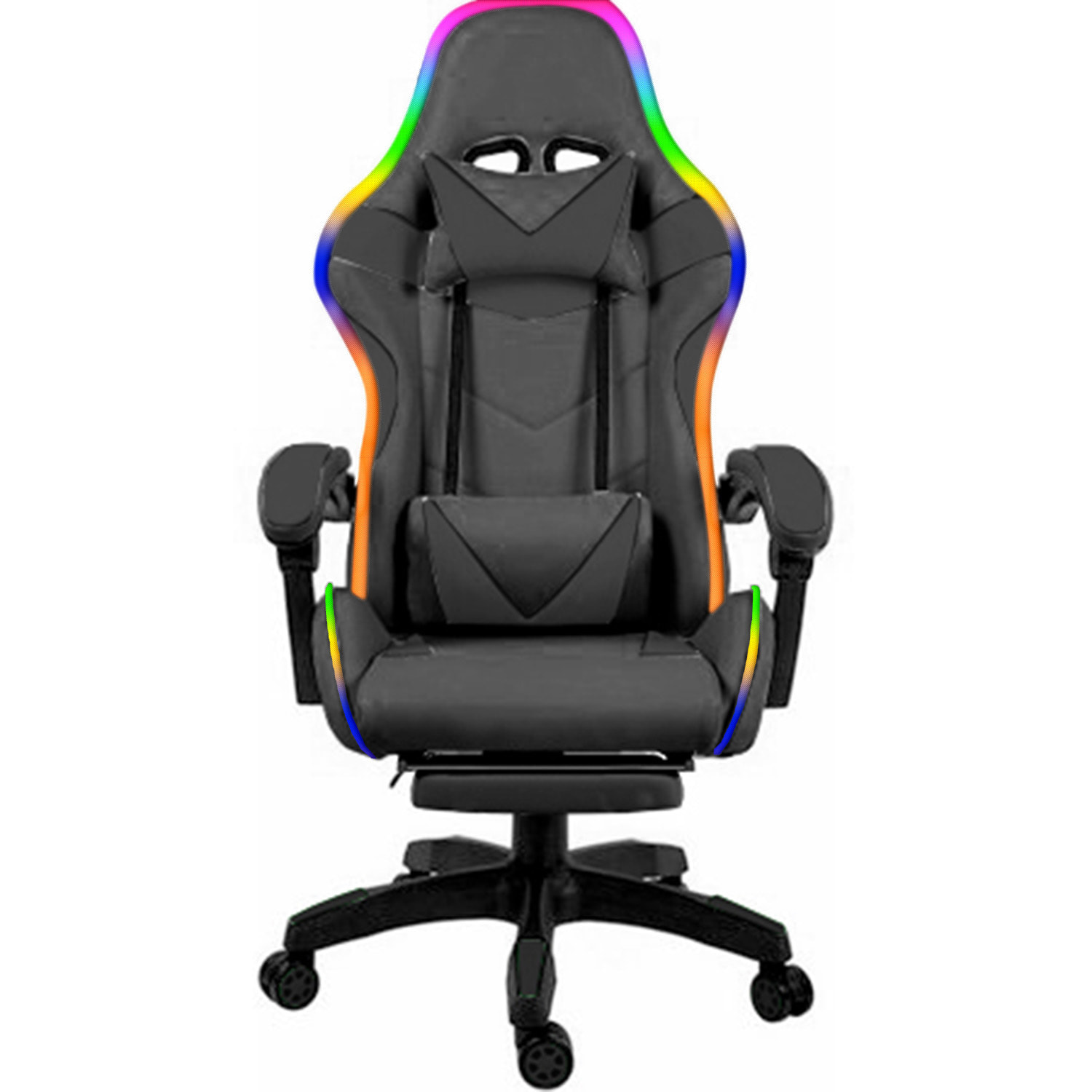 Sedia Gaming Con LED RGB Telecomando Poltrona Ufficio Scrivania Casa PC Racing Girevole Ergonomica Ecopelle Cuscino Lombare Poggiapiedi Nero