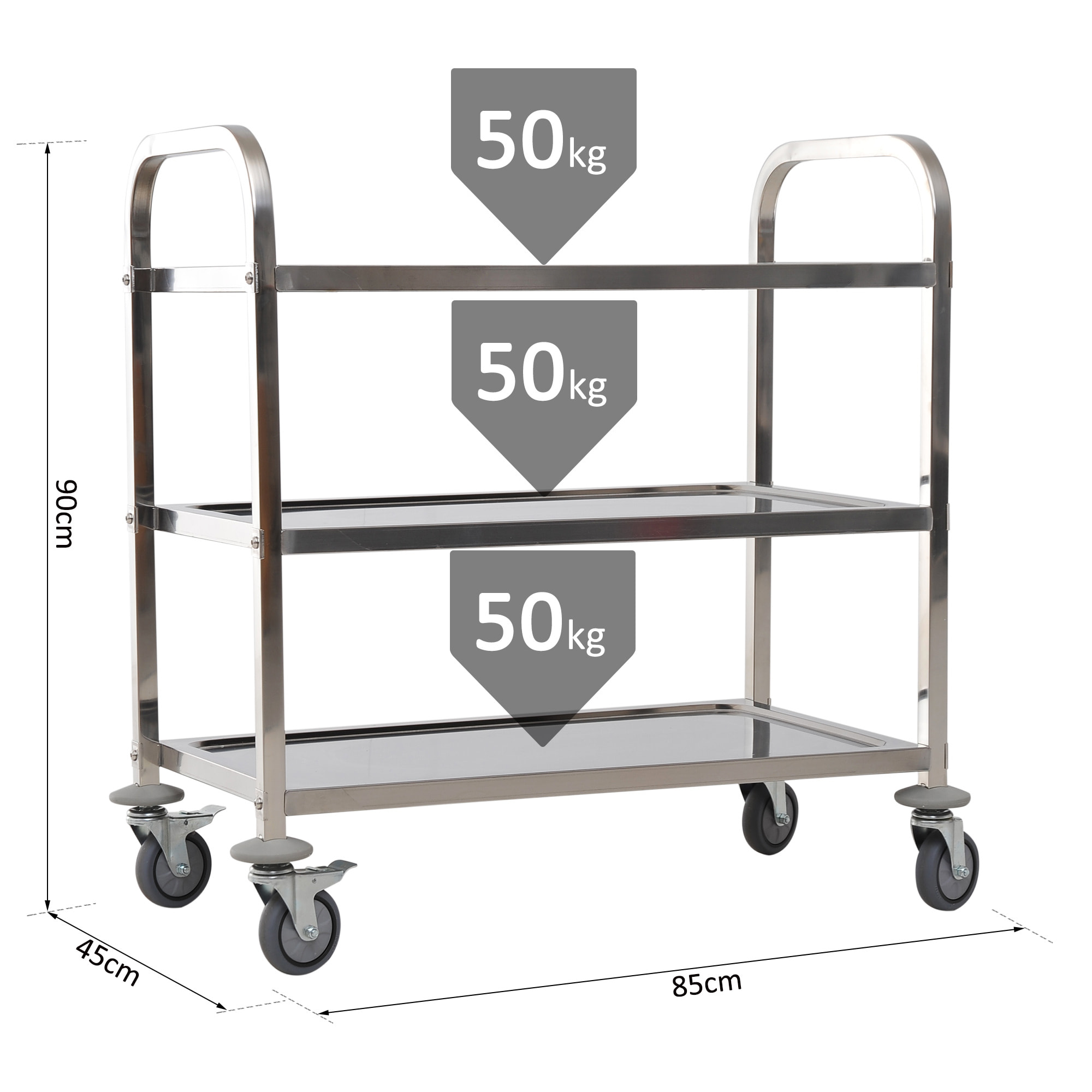 Carro de Cocina Carrito Servir 3 Niveles 85x45x90cm Plateado