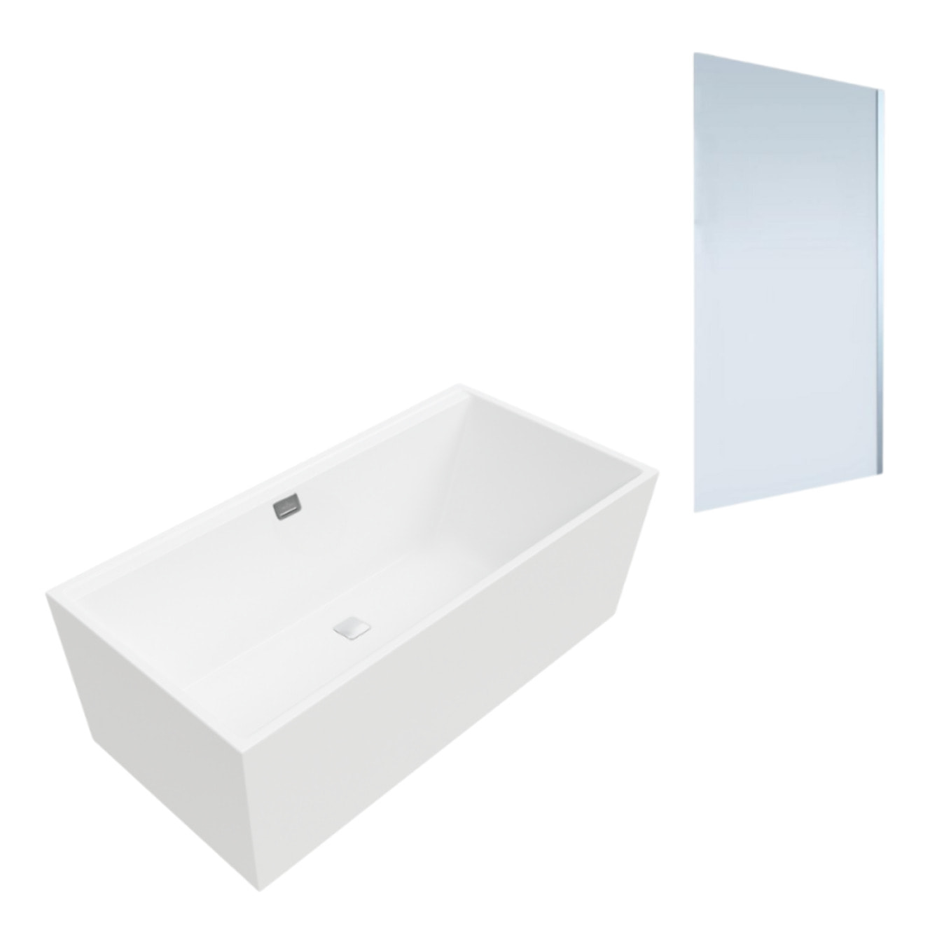 Baignoire droite Collaro 160 x 75cm Blanc mat  vidage et trop plein chrome + Pare bain droite AURYS Mist 1