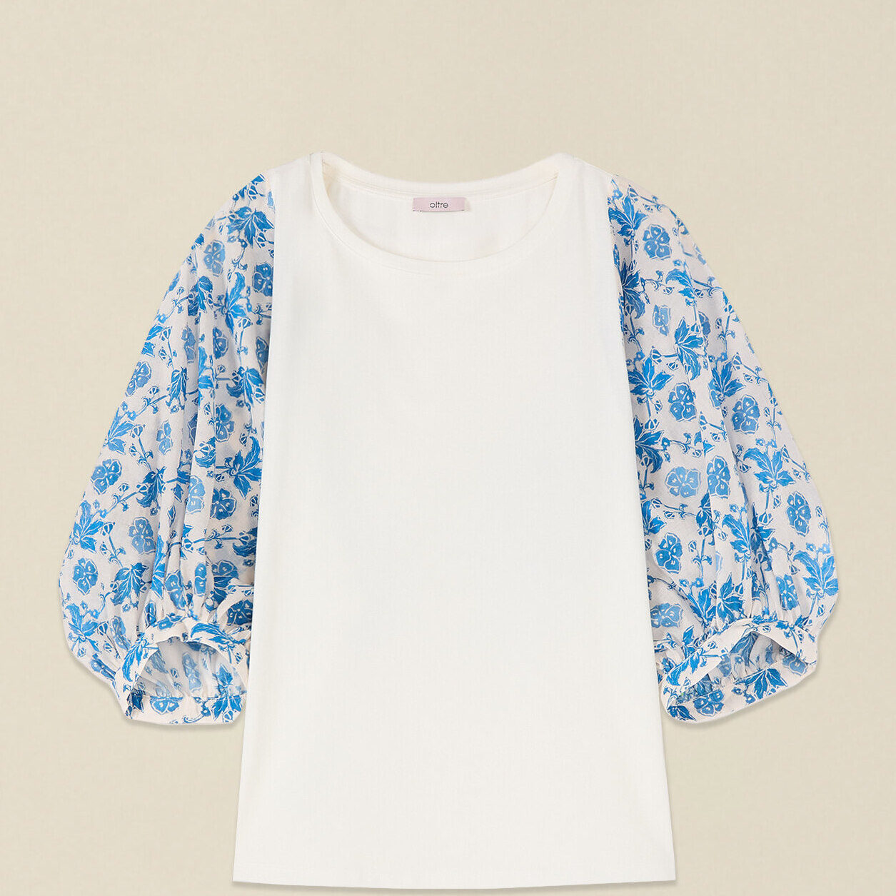 Oltre - T-shirt con maniche fantasia - Bianco