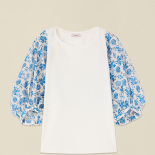 Oltre - T-shirt con maniche fantasia - Bianco