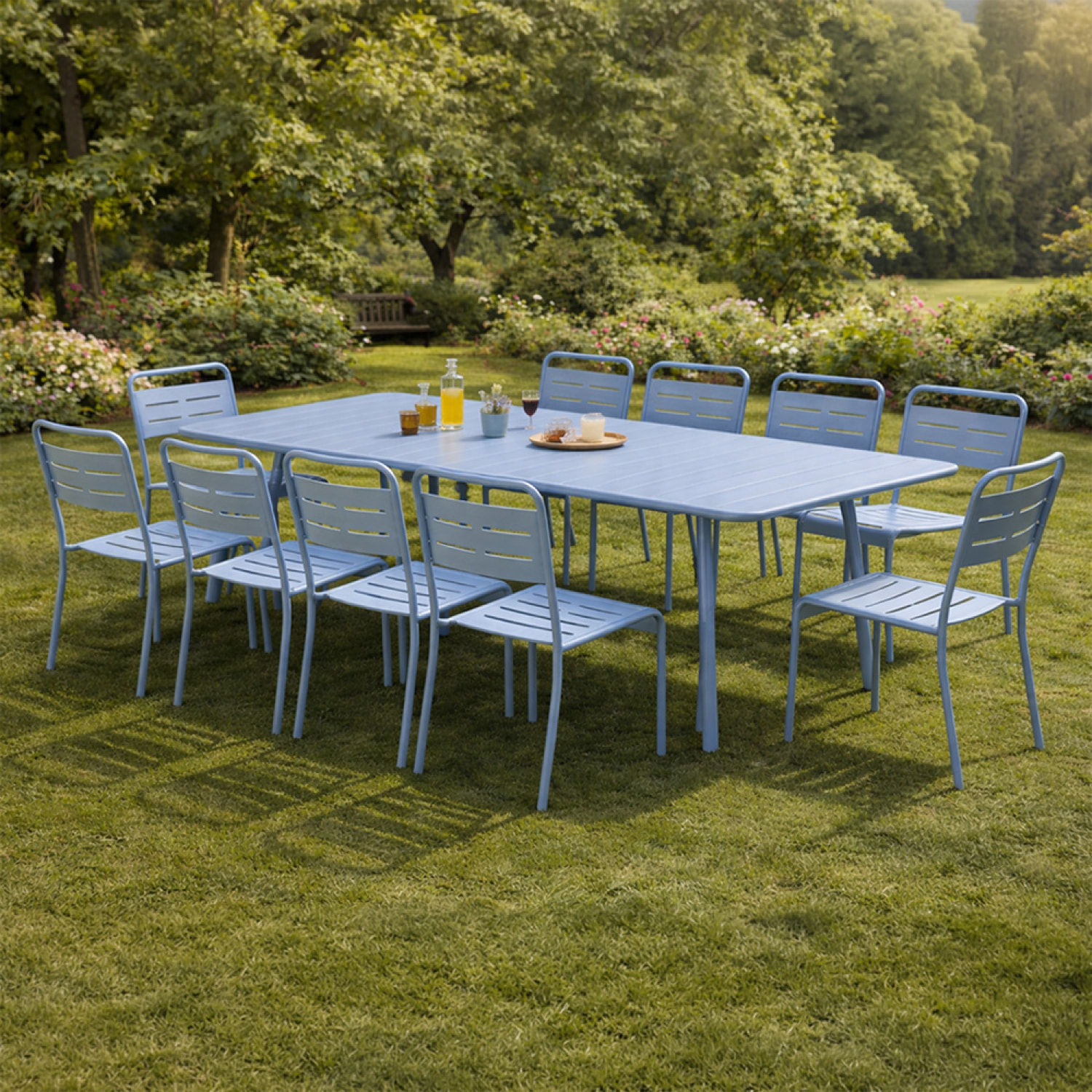 Ensemble table de jardin 200 cm et 8 chaises bleu EVORA