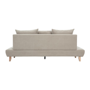 Canapé 3 places en tissu chenille beige et bois clair L201 cm BASTILLE