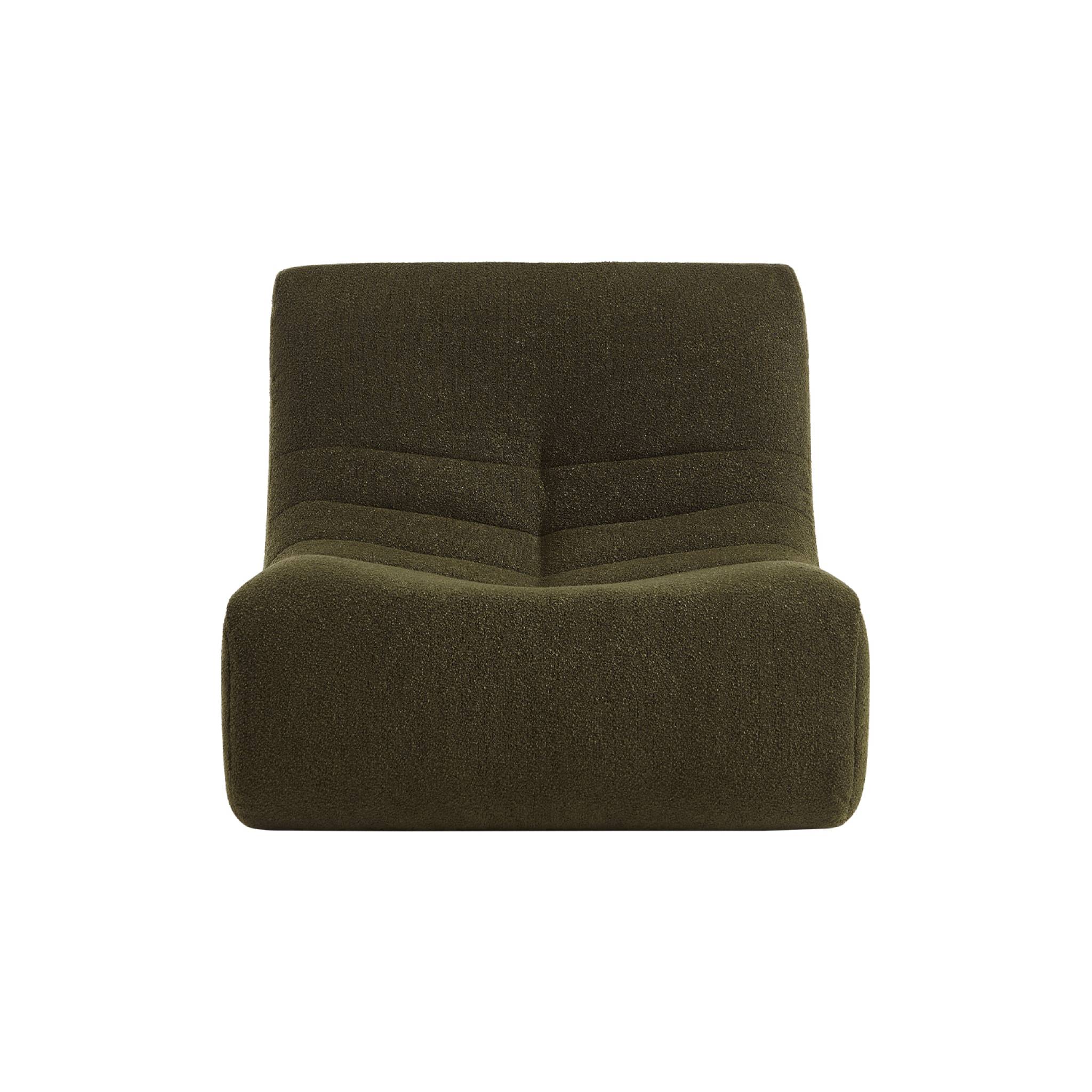 Lot de 3 fauteuils chauffeuses en bouclette texturée kaki foncé style contemporain 1 place