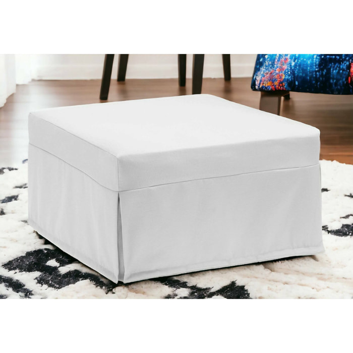 Letto pieghevole Abak, Pouf trasformabile in letto singolo, Pouf in tessuto da soggiorno, 100% Made in Italy, 80x80h45 cm, Bianco