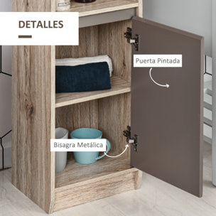 Armario Alto para Baño Columna de Baño con 2 Puertas y 2 Estantes Abiertos Mueble Auxiliar de Almacenaje para Salón Recibidor 30x24x170 cm Roble y Gris