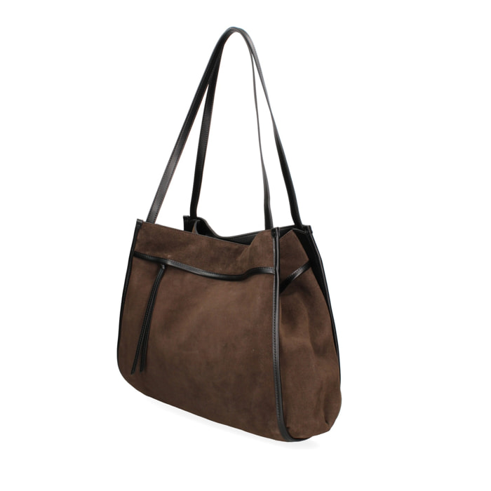 Borsa a spalla da donna Made in Italy - Modello Seraphina Elite - Pelle scamosciata - 35.0 x 35.0 x 16.0 cm