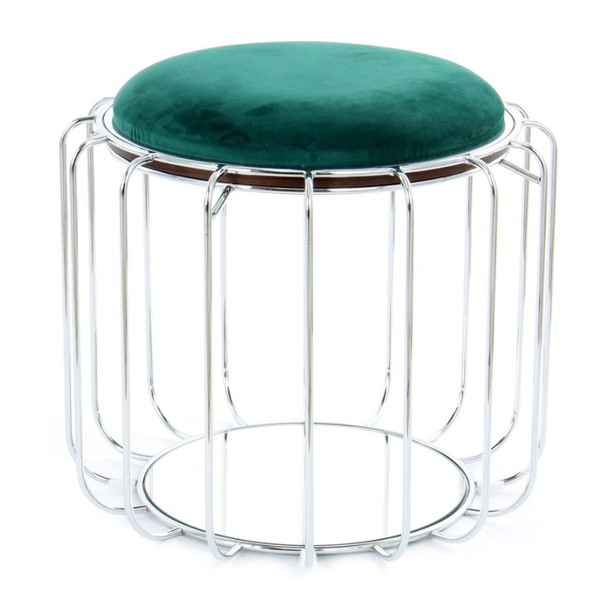 Tavolino e Pouf Comfortable 100 in Velluto Verde Scuro e Argento