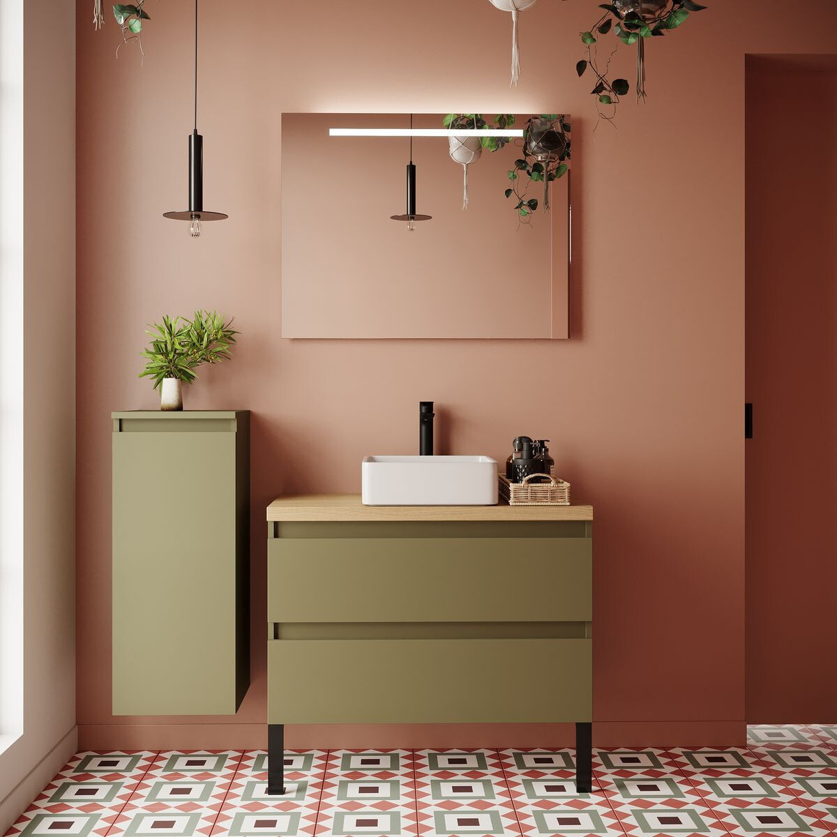 Ensemble vasque posée 2 tiroirs + miroir - HUDSON