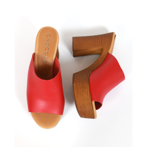 MULE TACCO WOOD CHOCOLA' ROSSO