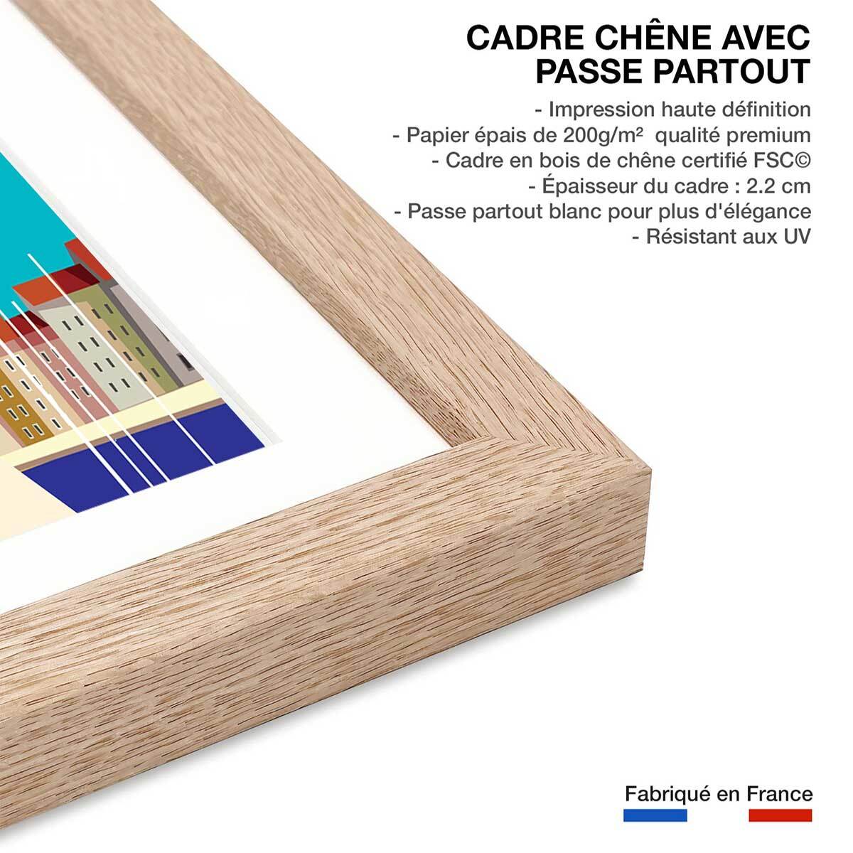 Poster un pastis sur le vieux port Affiche + cadre en bois - Chêne