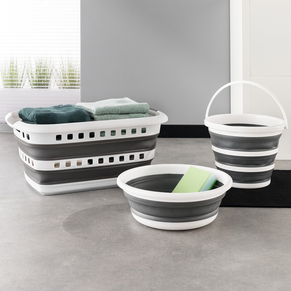 Corbeille à linge pliable 45L "Hugger" gris et blanc