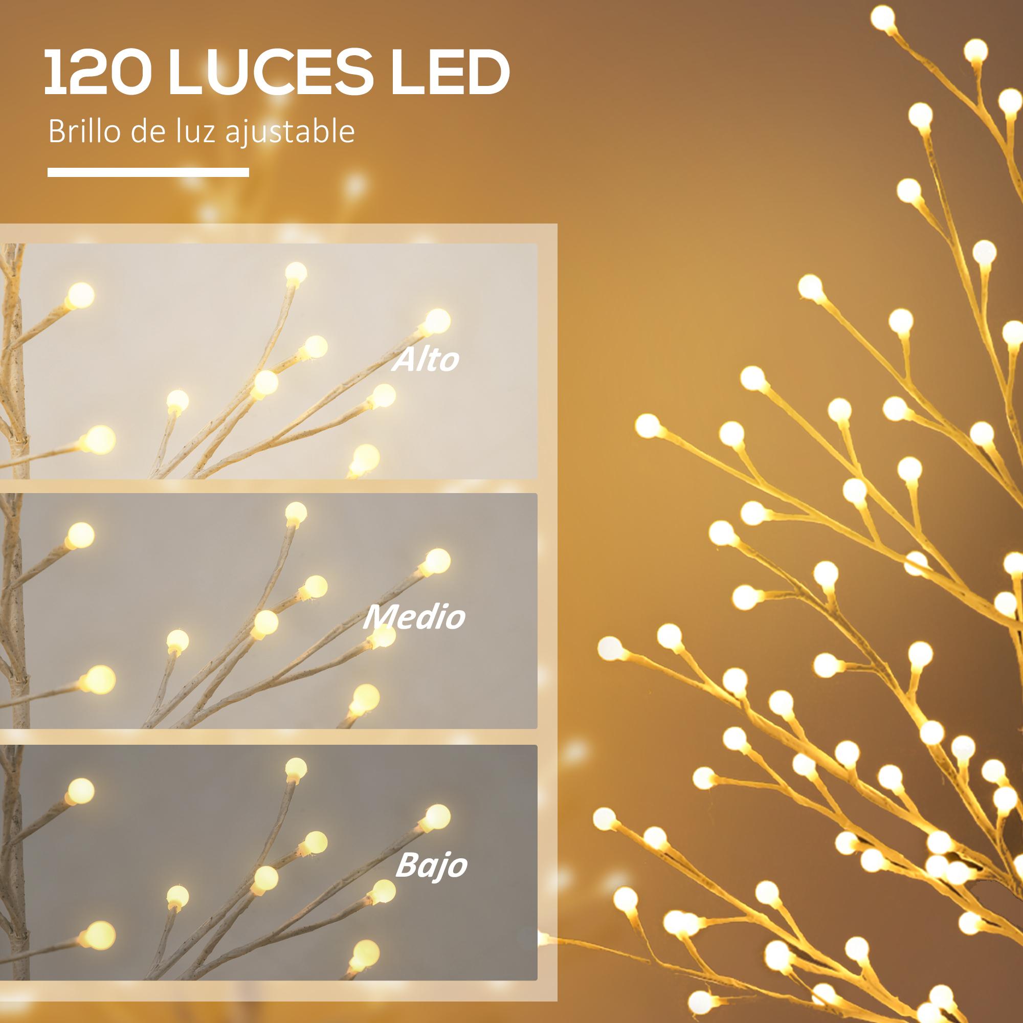 HOMCOM Árbol Sintético Altura 150 cm con 120 Luces LED IP44 Ajustable en 3 Modos Ramas Flexibles y Base Lámpara de Árbol Decoración Navidad para Interiores 20x20x150 cm Blanco