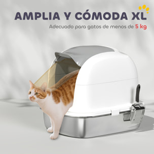 Arenero para Gatos de Acero Inoxidable XL, Caja de Arena para Gatos, Arenero con Tapa Abatible, Laterales Altos, Entrada Superior, Pala, sin Olores, Fácil de Limpiar, Antifugas, Blanco