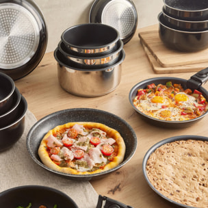 Set de 5 Sartenes Ø18Ø20Ø22Ø24Ø26cm en Aluminio prensado Rojo + 2 Mangos extraíbles Click&Cook Bergner