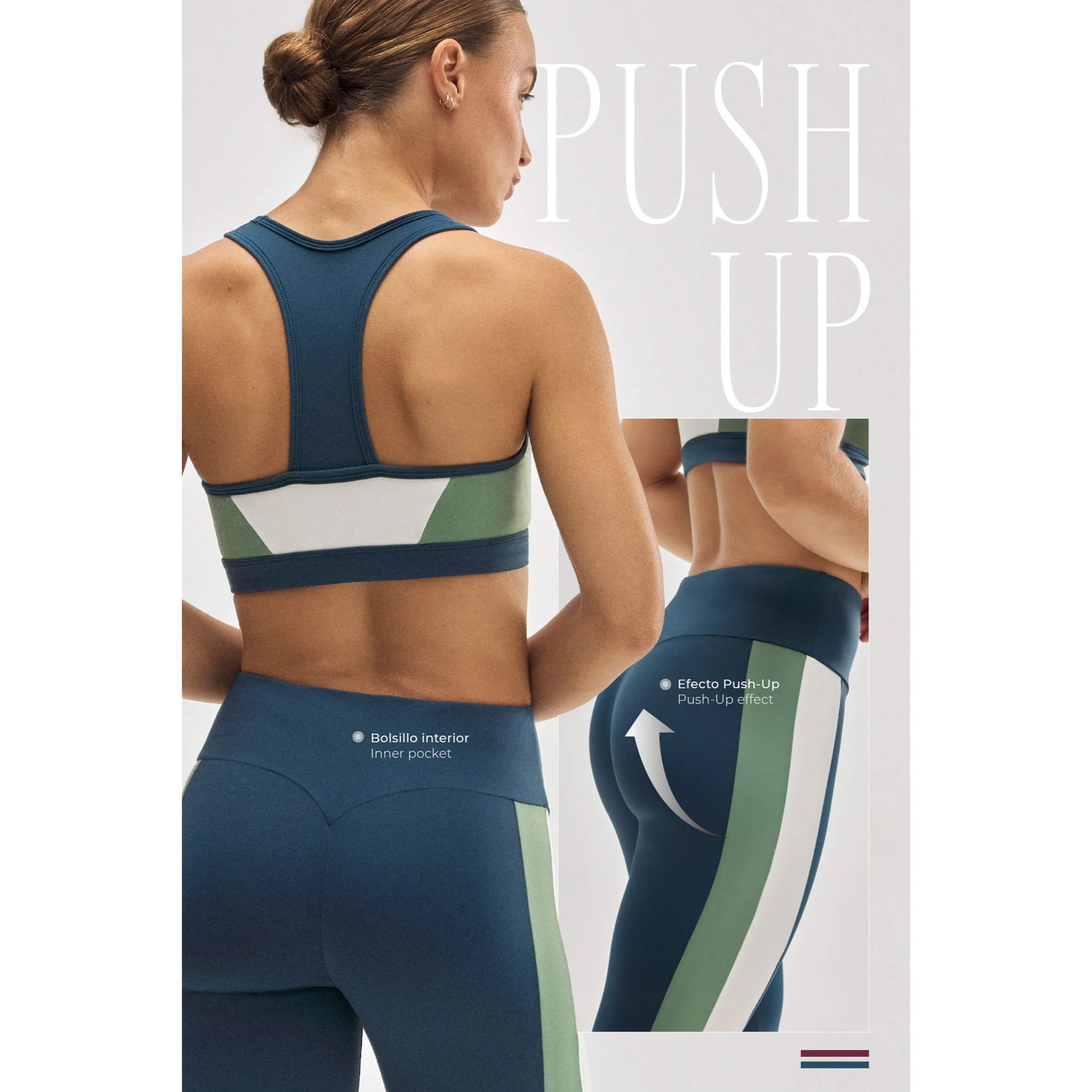 Leggings sportivi effetto push-up con blocchi di colore blu