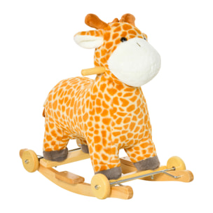 Jouet à bascule girafe et porteur sur roulettes 2 en 1 fonction sonore mugissement  bois peuplier peluche courte polyester tacheté