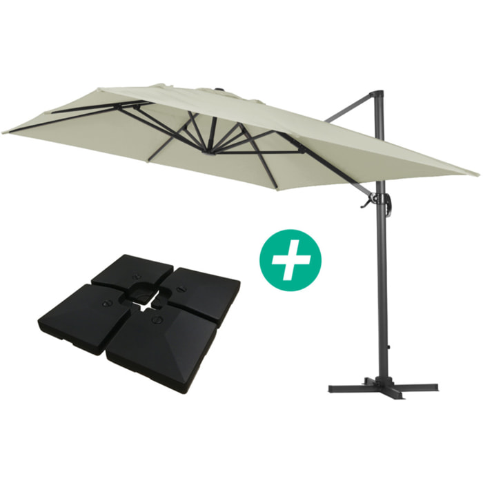 Parasol jardin déporté Alu "Sun 4 " - Rectangle - 3 x 4 m - Gris - Dalles à lester incluses