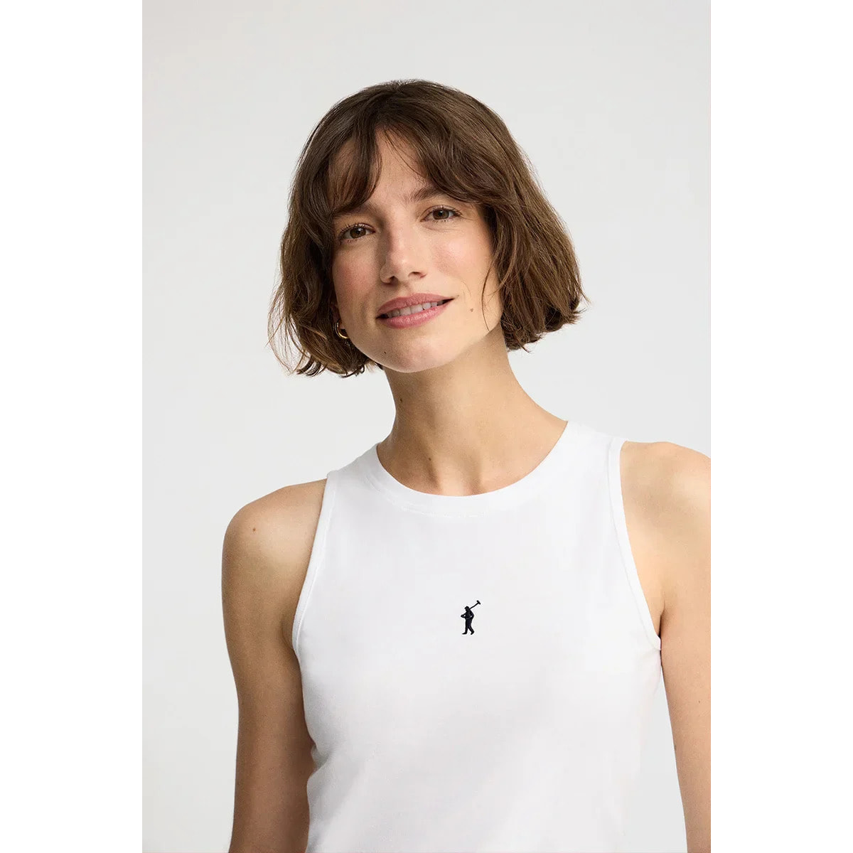 Camiseta sin mangas blanca de corte slim con bordado Rigby Go